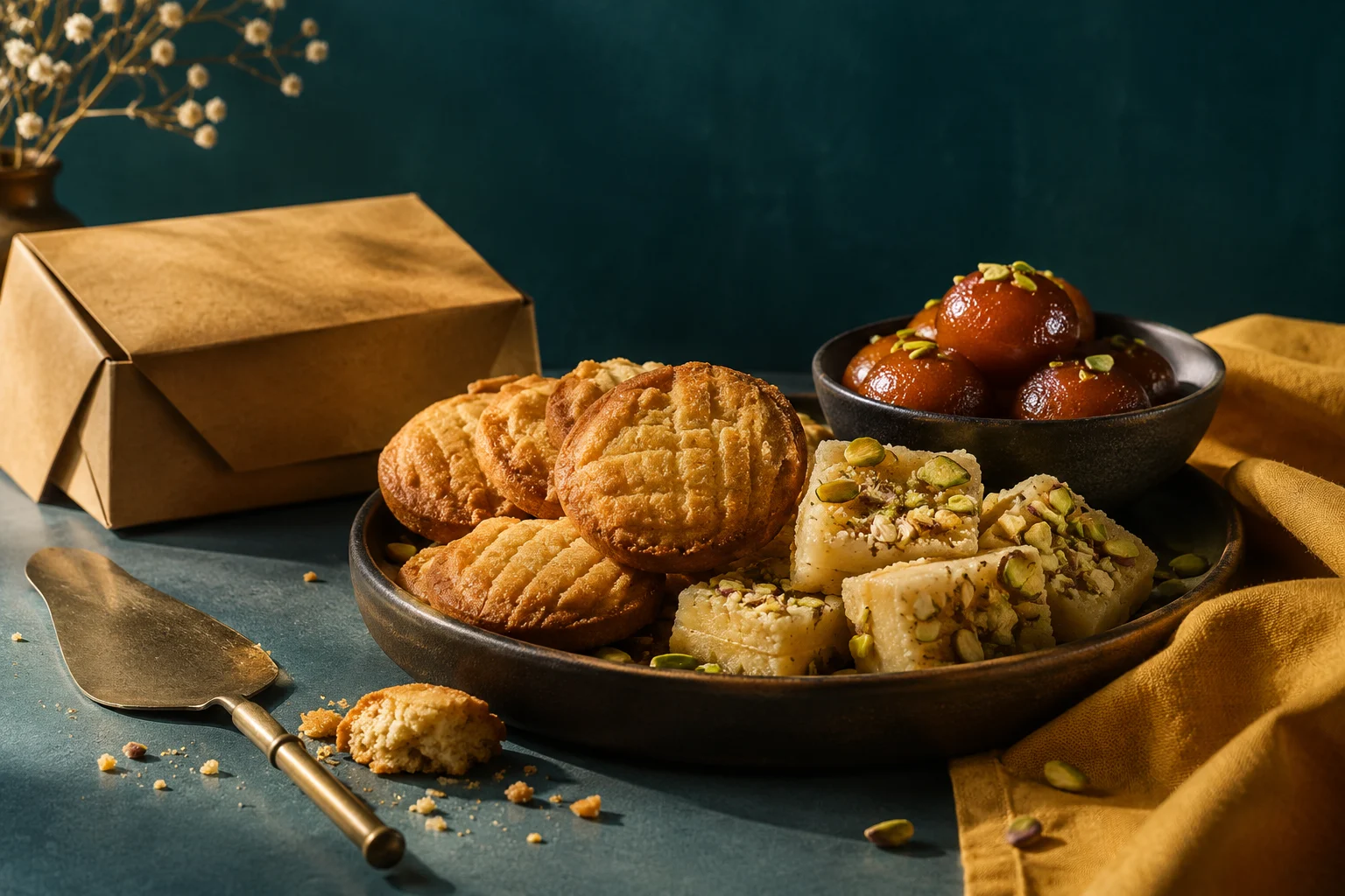 Art-directed bakery still life with biscuits and traditional sweets.