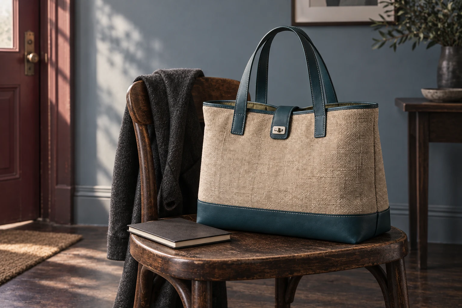 ATELIER Carryall — warm morning campaign composition.