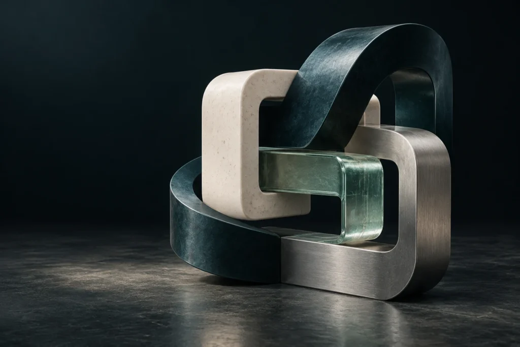 Four materially distinct structures connected as one system.