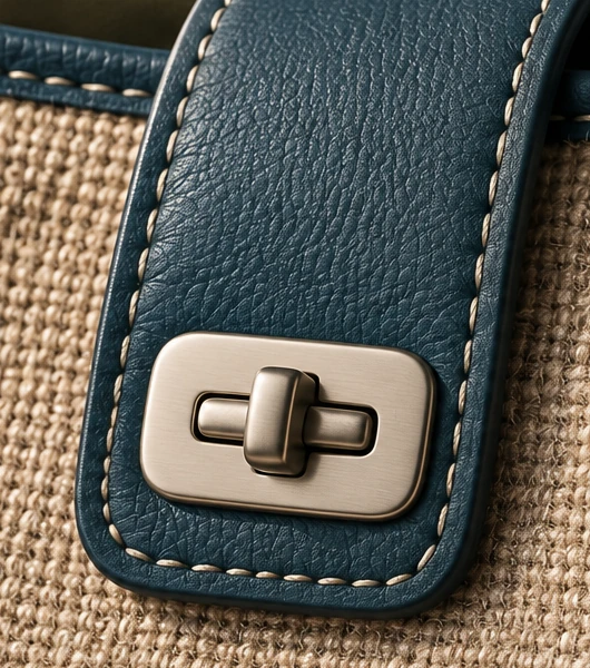 Light stitching follows the edge of the central closure tab. Detail shown in Flax.